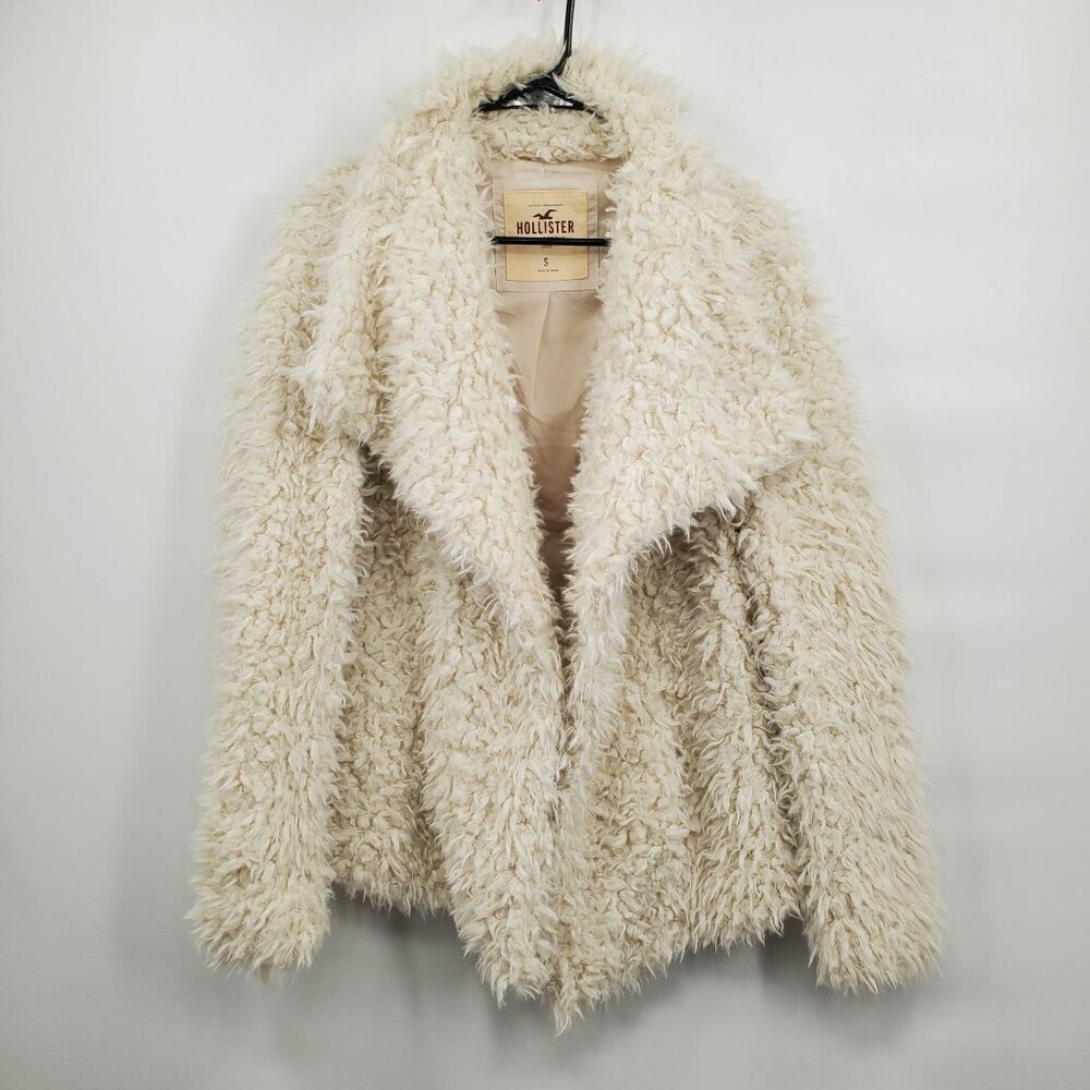 Hollister Fluffy Faux Fur Jacket Women Size Small Sherpa Teddy Bear Chunky